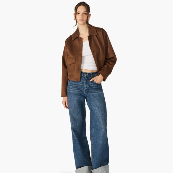 NWT Steve Madden Faux Suede Trucker Jacket Color: Shaved Chocolate - Picture 6 of 11